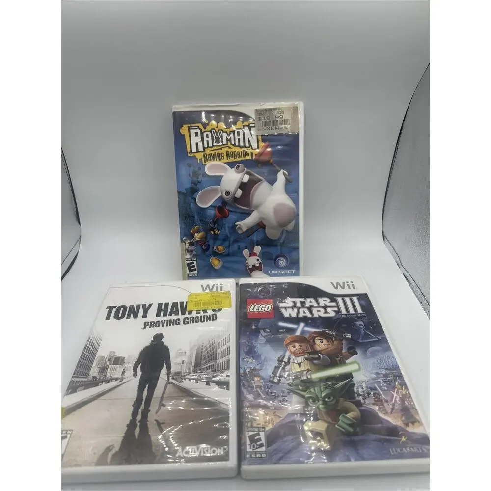 Nintendo Wii 3 Game Lot - LEGO Star Wars III, Rayman Rabbids, Tony Hawk